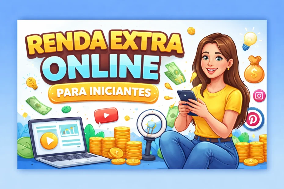 Pessoa usando celular para ganhar renda extra online através de aplicativos, redes sociais e plataformas digitais